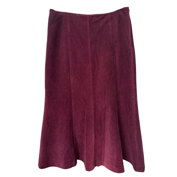 per una Dresses & Skirts - Per Una Midi Skirt Size 12L Burgundy Corduroy Long Flared Hem Paneled